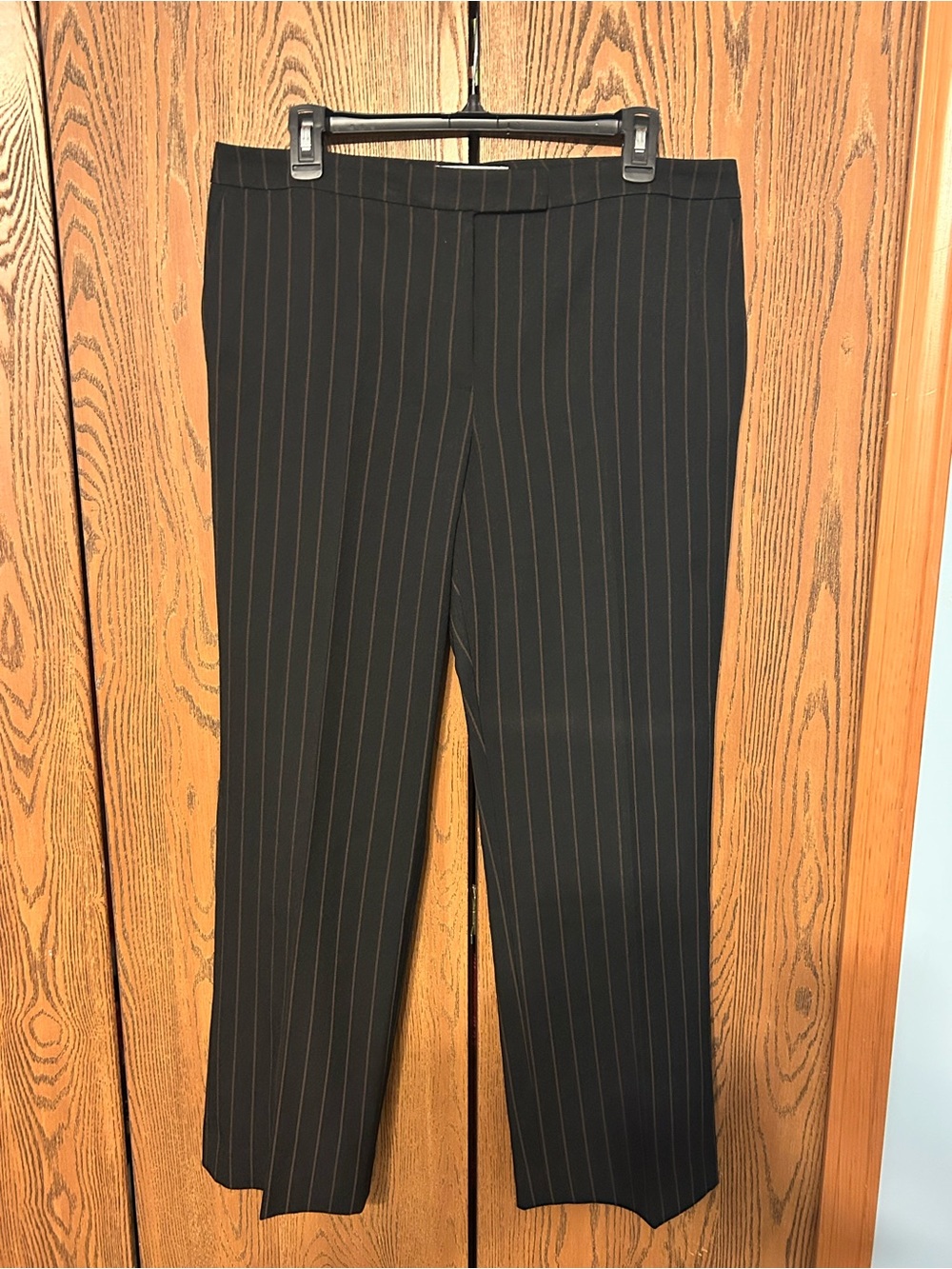 Kasper-Black Pinstripe Straight-Leg Trousers